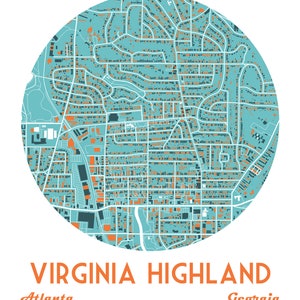 Virginia Highland, Atlanta Neighborhood, Moving Away, Going Away, Wedding, Housewarming Gift Wedding Gift image 2