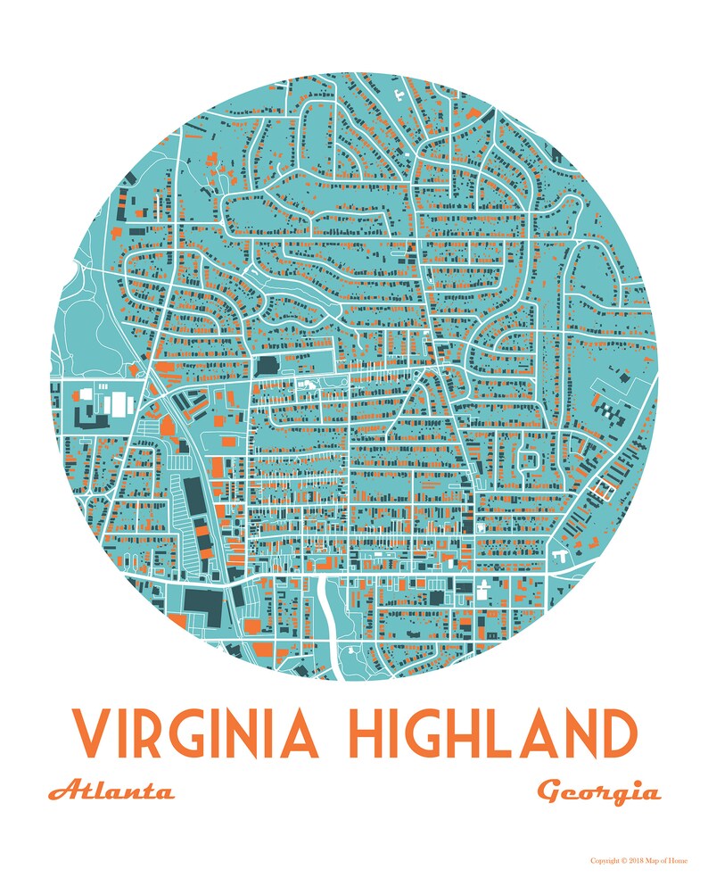 Virginia Highland, Atlanta Neighborhood, Moving Away, Going Away, Wedding, Housewarming Gift Wedding Gift image 2