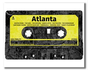 ATLANTA GA CASSETTE Map Print, Atlanta Cassette Map, Atlanta Music Art, Music Lover Gift, Atlanta Music Lover Gift, Atlanta Music Venues Art