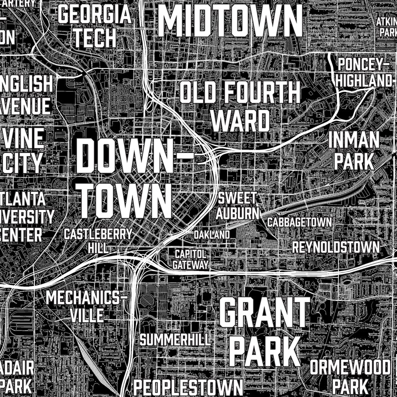 Custom Color Atlanta Neighborhoods Map Atlanta Map Print, Atlanta Modern Art, Closing Gift, Housewarming, Airbnb decor, Moving Away Gift image 2