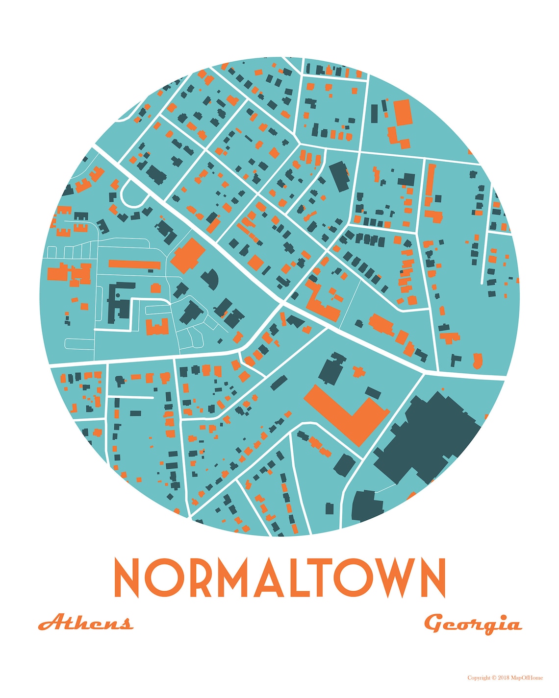 Normaltown Athens Ga Neighborhood Map Art Moving Away Gift Etsy