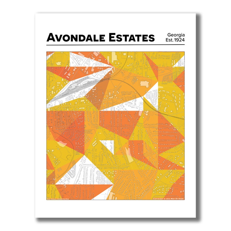 Avondale Estates Map Map Geometric Map Moving Away Etsy