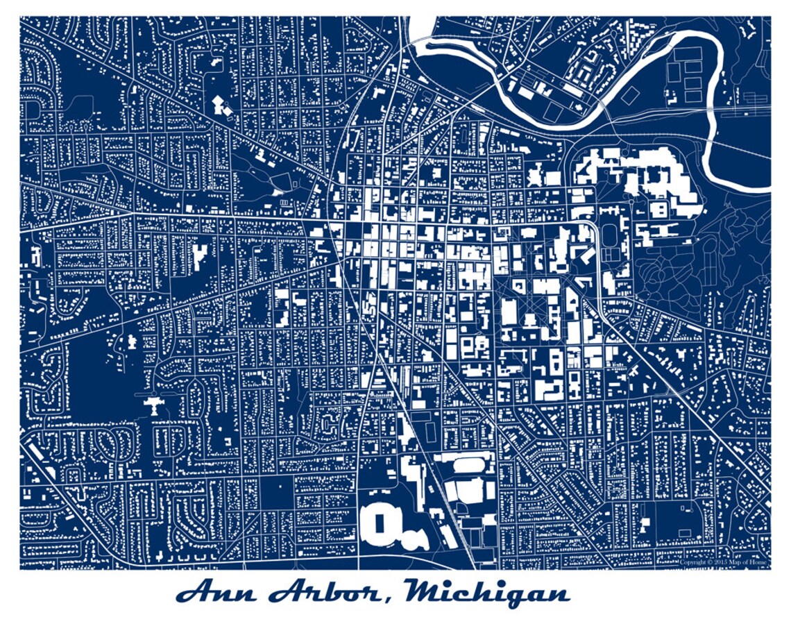 University of Michigan Map Art Print Ann Arbor Michigan Go - Etsy
