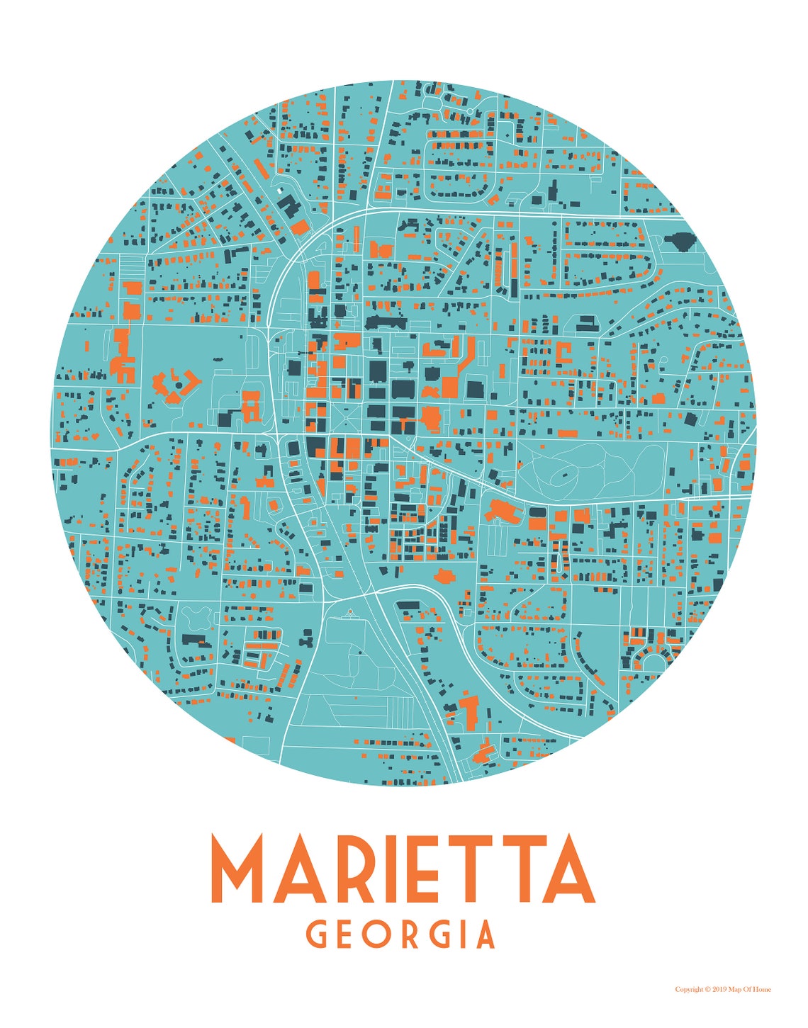 Marietta GA Map Housewarming Gift Marietta Art Etsy