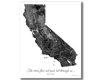 CA RIVERS Map Print, California Rivers Map, California hydrology, state rivers map, cabin decor, CA waterways, nature lover art print!