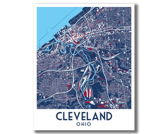 Cleveland, Ohio Map! Cleveland Art, Airbnb Decor, Wedding, Going Away, Travel Art, Graduation, Shower, and Housewarming Gift! Modern Art!