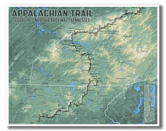 Appalachian Trail Map! AT Map, AT Art, Cabin Decor, Mountain House, Cabin Style, Hiker Gift, Outdoorsy, Backpacker, Camper, Nature Lover!
