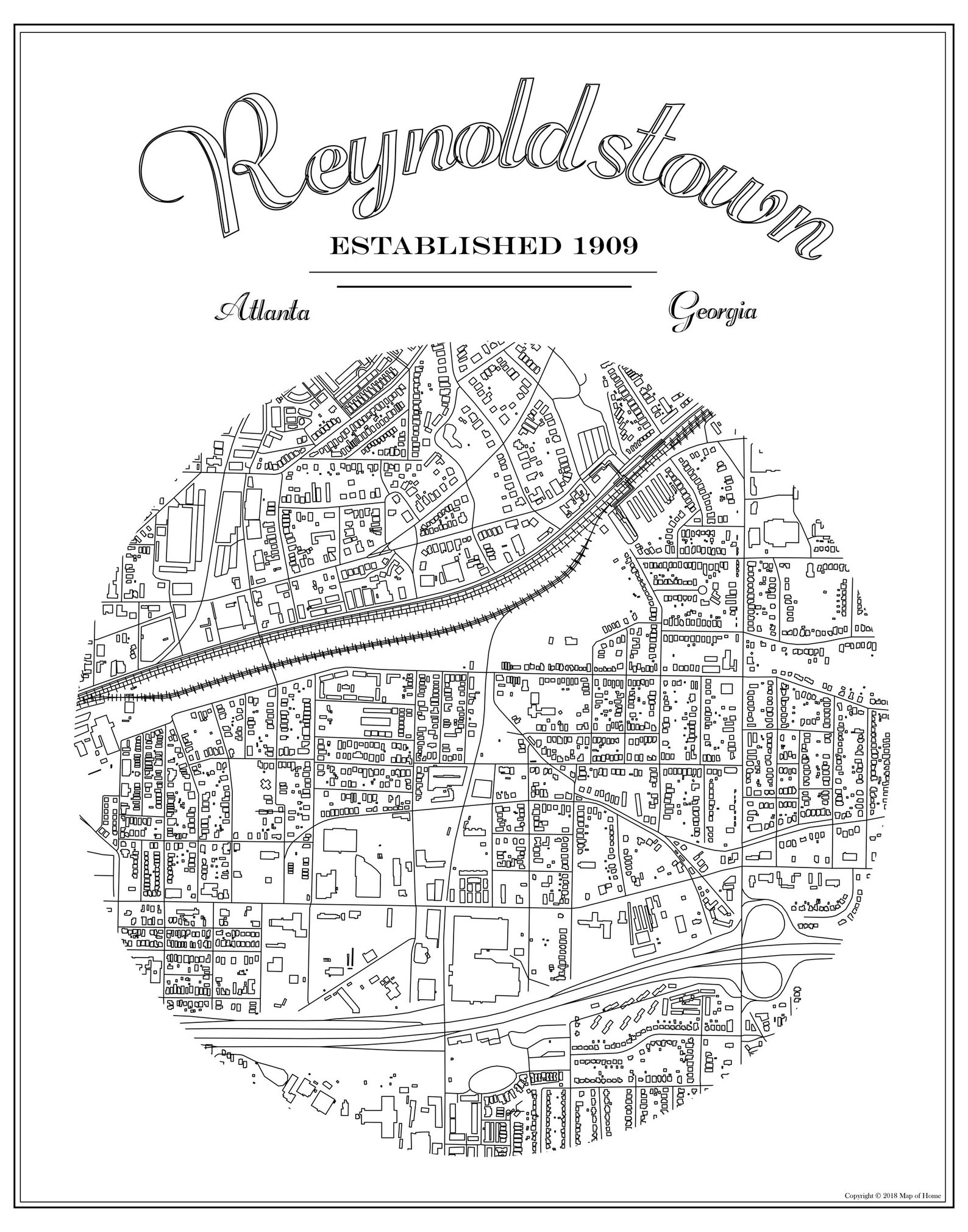 Reynoldstown Atlanta Neighborhood GA Map Moving Away Gift Etsy