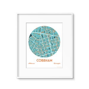 Cobbham, Athens, Ga Neighborhood Map Art Moving Away Gift Going Away Gift Wedding Gift image 1