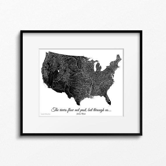 Rivers Of The Us John Muir Hydrology Map Print Map Art Etsy