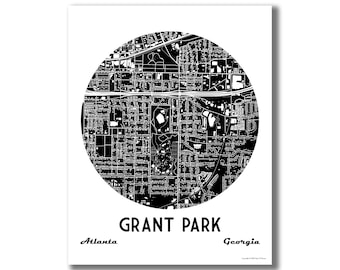 GRANT PARK Map Print, Grant Park Atlanta Neighborhood Map, Grant Park Atlanta Art Print, Grant Park Modern Style Map, Housewarming Gift!