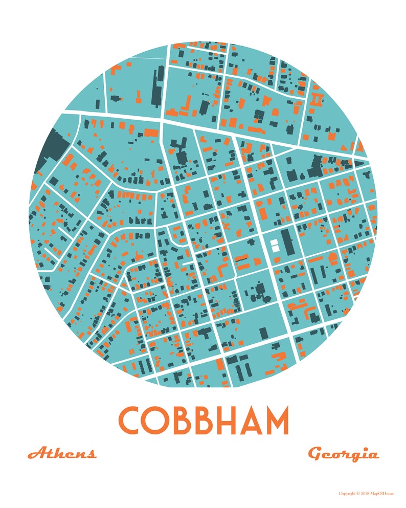 Cobbham, Athens, Ga Neighborhood Map Art Moving Away Gift Going Away Gift Wedding Gift image 2
