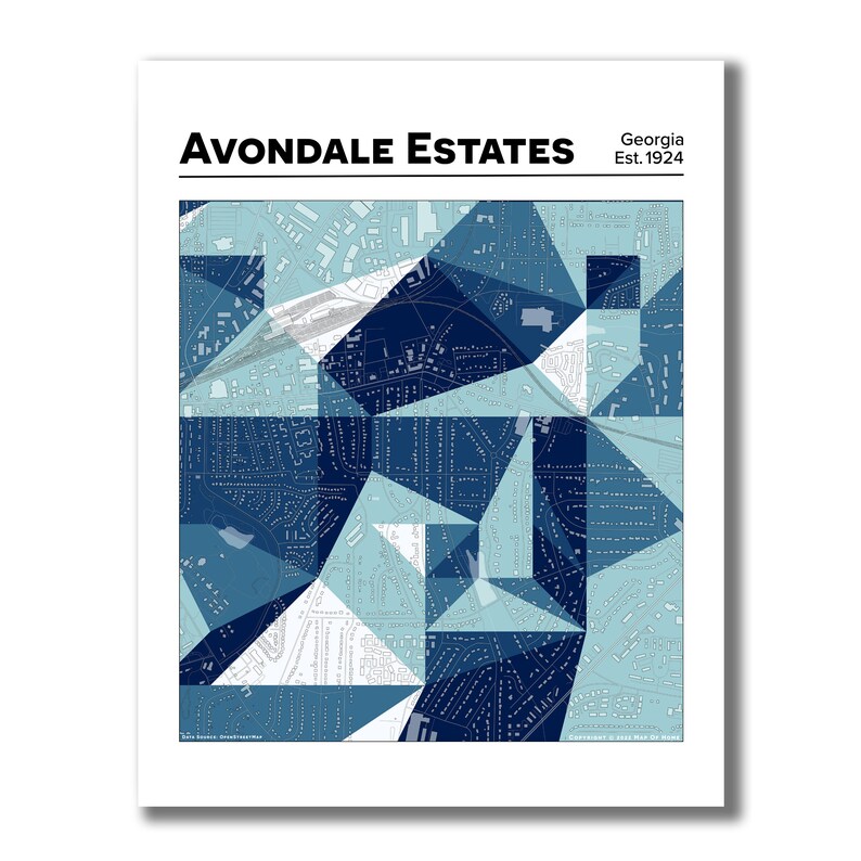 Avondale Estates Map Map Geometric Map Moving Away Etsy