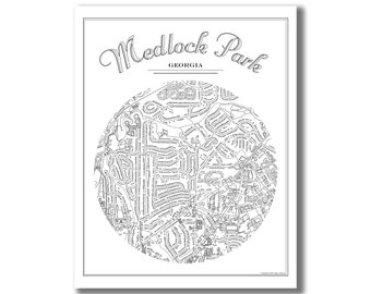 Medlock Park Map Print, Decatur GA Map, Decatur Modern Art, Housewarming Gift, Closing Gift, Moving Away Gift, Decatur Map, Wedding Gift!