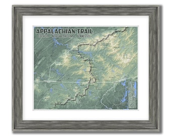 Appalachian Trail Map Poster, Hiking Trail Travel Print, Topographic Map Print, Highly detailed southern end  of AT includes Ga, NC, and Tn!