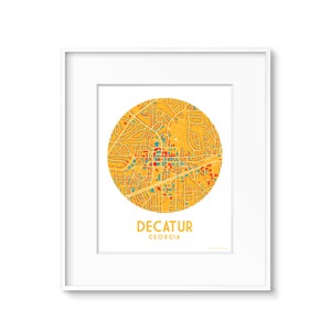 Decatur, GA Map, More Colors Moving Away Gift Going Away Gift Wedding Gift Yellow Circle