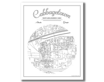 CABBAGETOWN Map Print, CABBAGETOWN Atlanta Neighborhood Map, Cabbagetown Atlanta Art Print, Cabbagetown Vintage Style Map, Custom City Map!