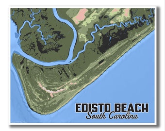 EDISTO Beach Map Print! Edisto SC Map Art, Edisto Beach Art, SC Coastal Map, Atlantic Coast Map, sc Beach Map Print, Beach Decor, Beach life