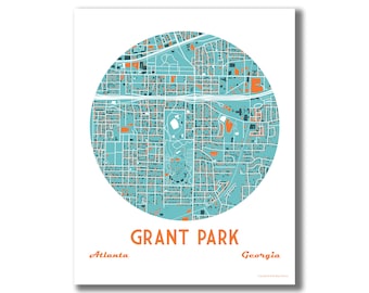 GRANT PARK Map Print, Grant Park Atlanta Neighborhood Map, Grant Park Atlanta Art Print, Grant Park Modern Style Map, Housewarming Gift!