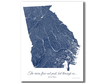 GA RIVERS Map Print, Georgia Rivers wall art, hydrology map, state rivers map, outdoorsy wall print, lake house decorating, cabin decor!