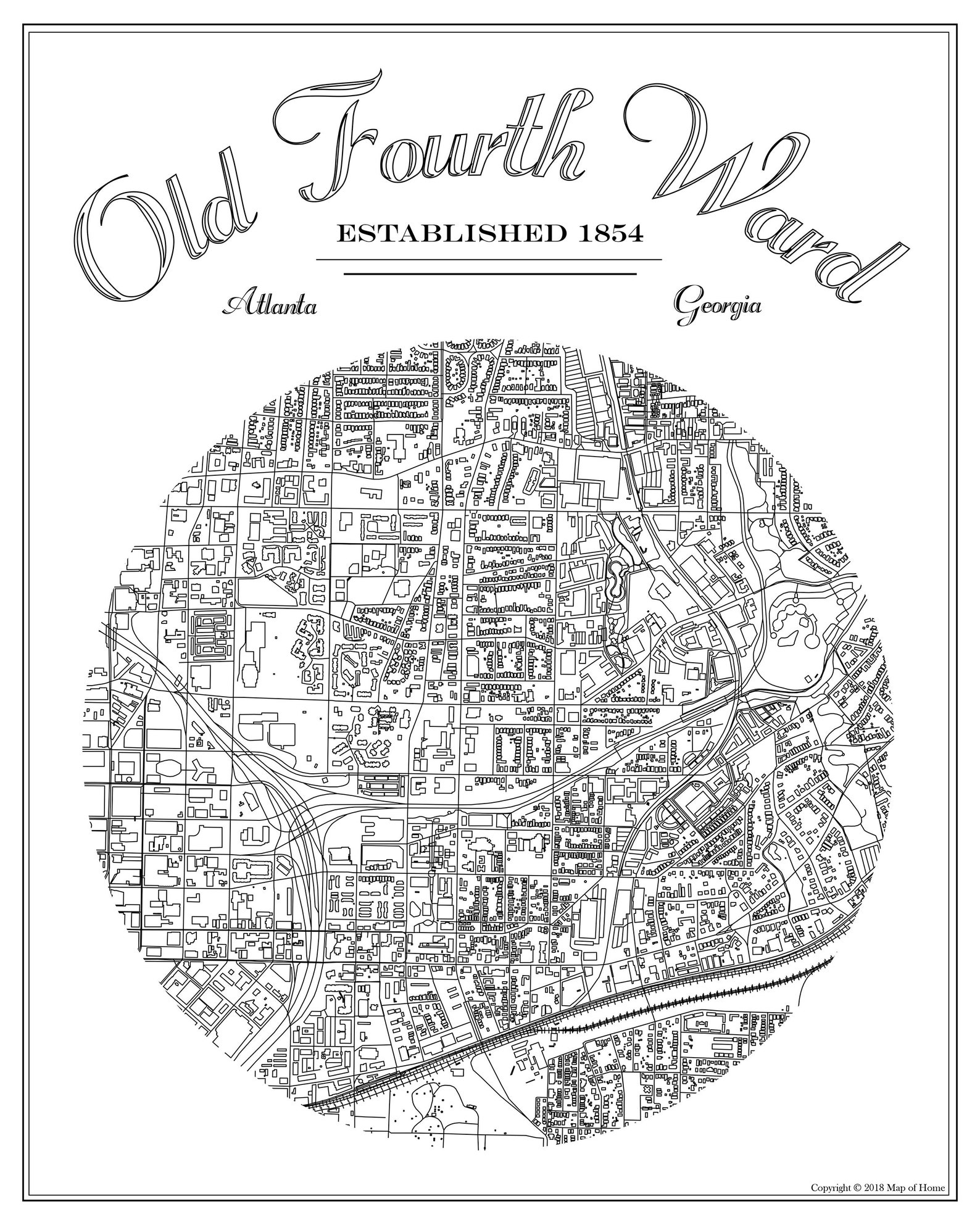 Old Fourth Ward Atlanta Neighborhood GA Map Moving Away - Etsy