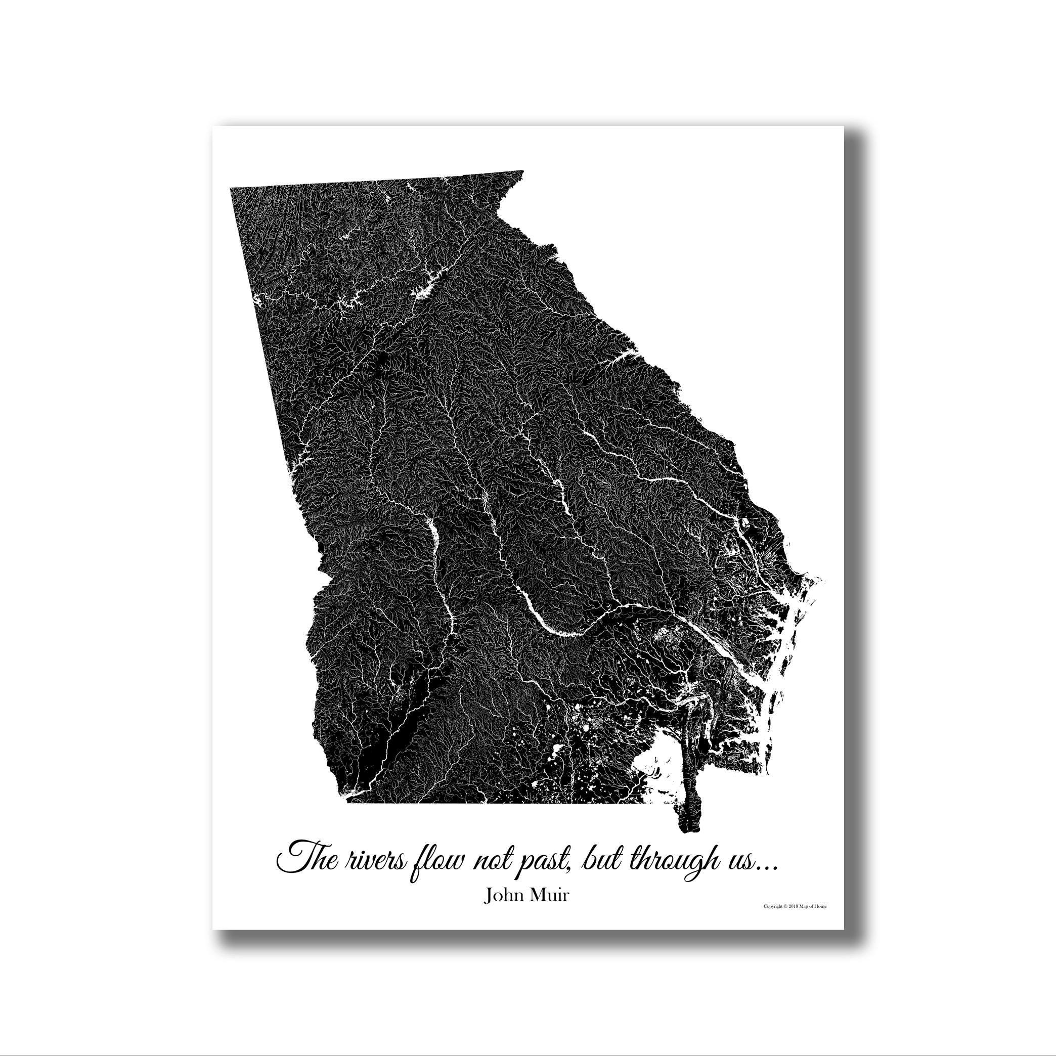 GEORGIA RIVERS Map Print, Georgia Rivers Art, GA Hydrology Map, State ...