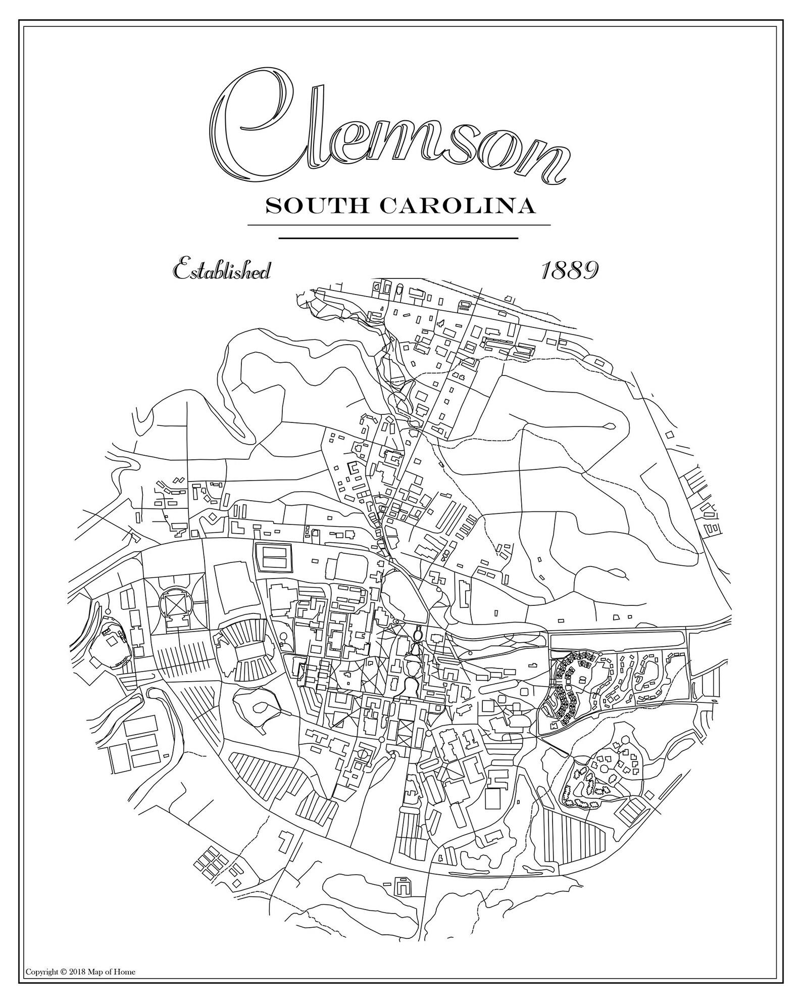 GRAD GIFT Clemson South Carolina Map Print Clemson Etsy