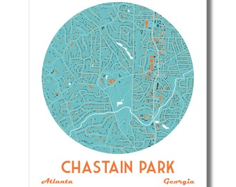 Chastain Park, Atlanta neighborhood, Moving Away, Going Away, Wedding gift, home decor, modern home, housewarming gift, travel art, custom!