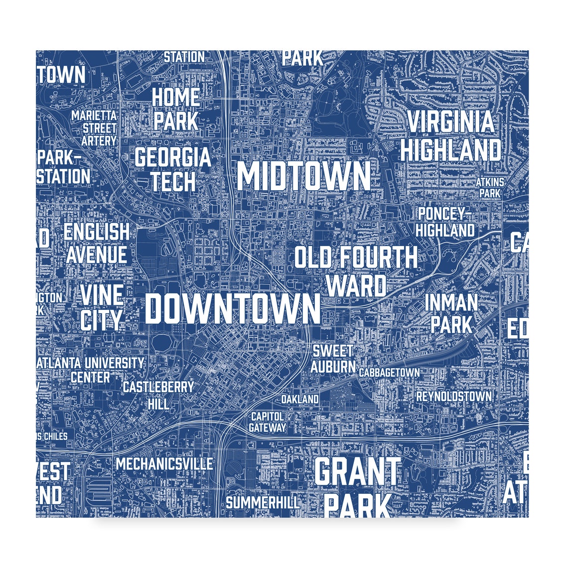 Atlanta Neighborhoods Map Atlanta GA Housewarming Going - Etsy