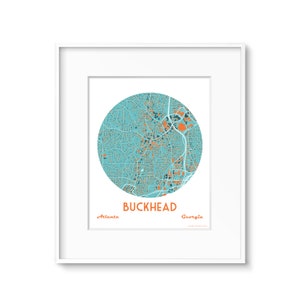 Buckhead, Georgia, Map, Buckhead Map, Housewarming Gift, Buckhead Art, Moving Away Gift, Going Away Gift, Wedding Gift Modern Blue & Orange