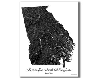 GA RIVERS Map Print, Georgia Rivers Map, Georgia hydrology, state rivers map, cabin decor, rustic decor, GA waterways, nature lover gift!