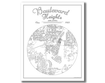 Boulevard Heights Map Print! Boulevard Heights, Atlanta, GA, Realtor Closing Gift, Airbnb Decor, Housewarming Gift, Wedding, Travel, Moving!