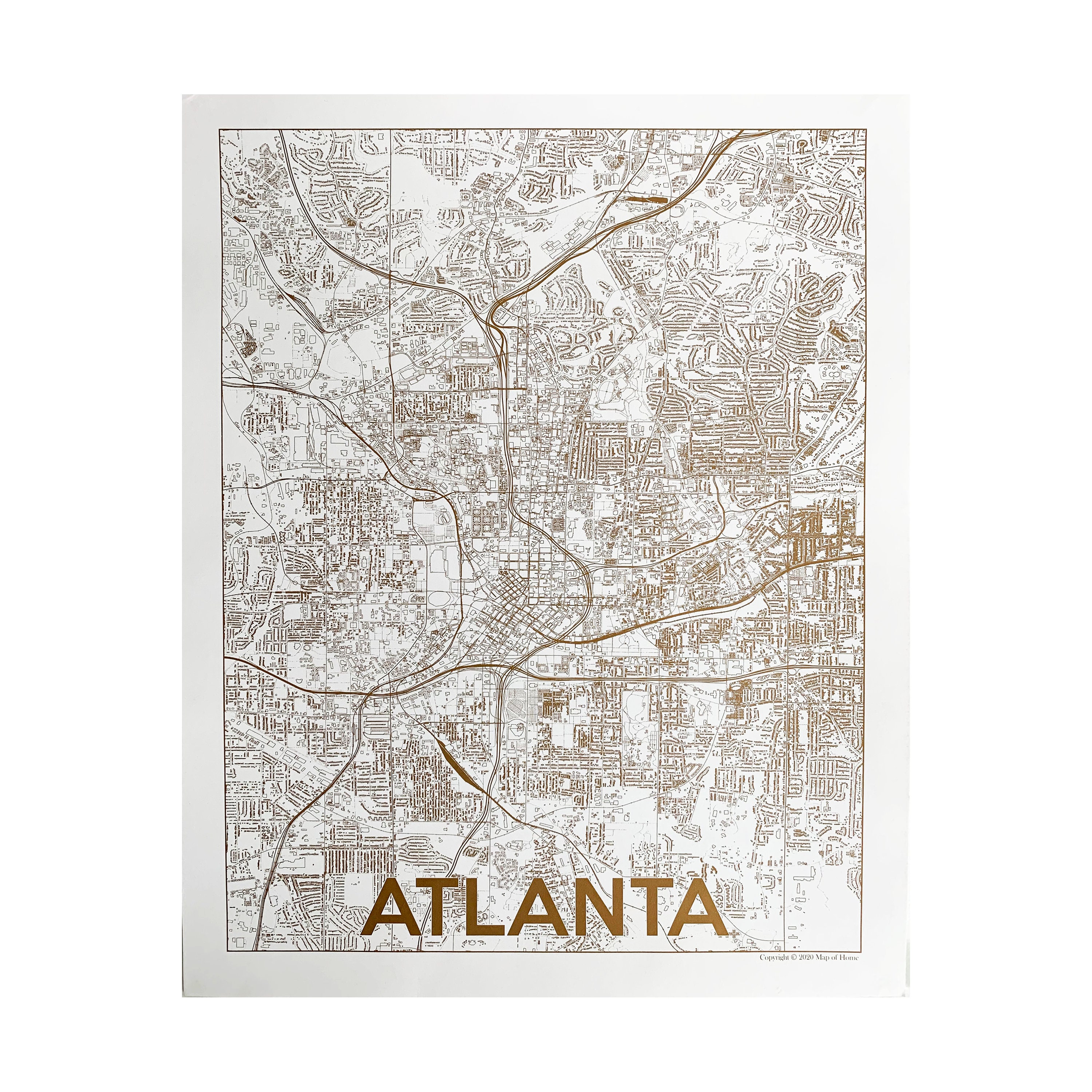 La Casa De Las Carcasas Vecindario Arte del mapa de Atlanta Serigrafía Tinta dorada sobre - Etsy México