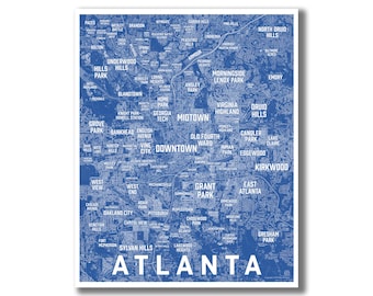 Atlanta Neighborhoods Map! Atlanta, GA, Housewarming, Going Away, Moving Away, Wedding, Graduation, Atlanta Art, Airbnb Art, Map Art!