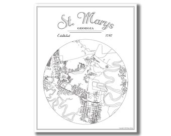 St. Marys Map Print! St. Marys GA Map, Vintage Style St Marys Map, St. Marys Art, GA Coastal Map, GA Coastal Art, Housewarming, Closing Gift