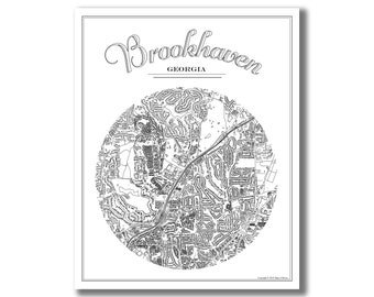 BROOKHAVEN Map Print, Brookhaven Atlanta Map, Brookhaven Atlanta Art Print, Vintage Style Map, Custom City Map, Housewarming Gift, Map Art!