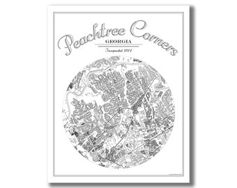 PEACHTREE CORNERS Map Print, Peachtree Corners GA Map Art, Vintage Style Peachtree Corners Map, Peachtree Corners Gift, Housewarming Gift!