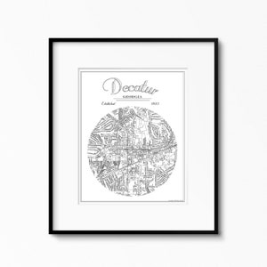 Decatur, GA Map, More Colors Moving Away Gift Going Away Gift Wedding Gift Black & White Circle