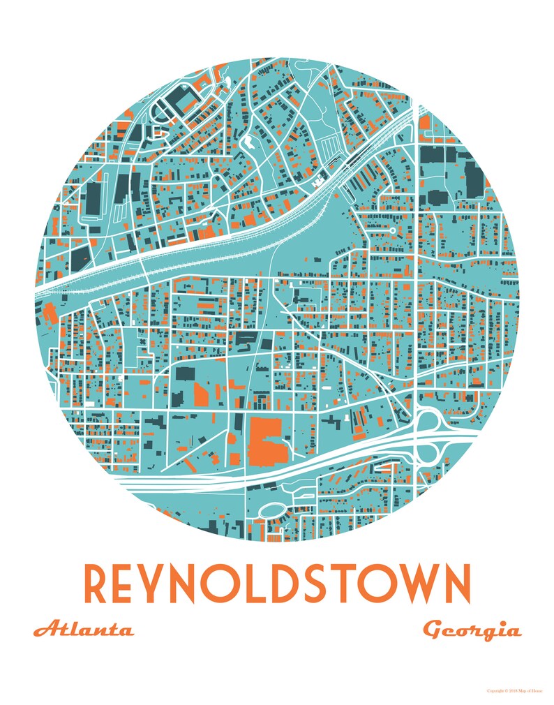 Reynoldstown Atlanta Neighborhood GA Map Moving Away Gift Etsy