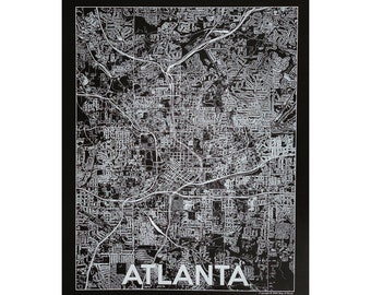 Atlanta Map! Screen Print, White Ink on Black Poster, Housewarming Gift, Moving Away Gift, Going Away Gift, Wedding Gift!