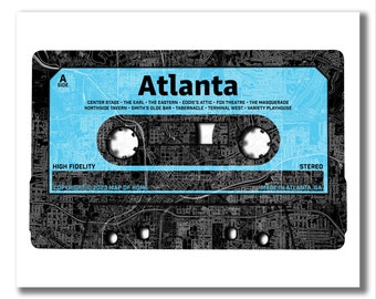 ATLANTA GA CASSETTE Map Print, Atlanta Cassette Map, Atlanta Music Art, Music Lover Gift, Atlanta Music Lover Gift, Atlanta Music Venues Art