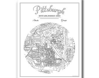 Pittsburgh, Atlanta Map, Atlanta neighborhood, Going Away, Wedding, Housewarming, Moving Away, Interior Design, Home Decor, Map Art!