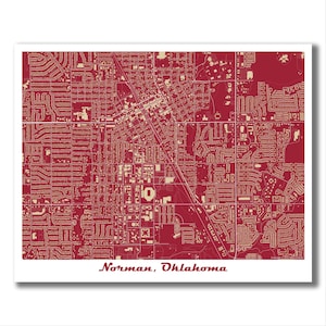 NORMAN OK Map Print, Norman Oklahoma Map, Norman Art Print, Norman Modern Style Map, Housewarming Gift, Crimson and Cream, Oklahoma Map Art image 1