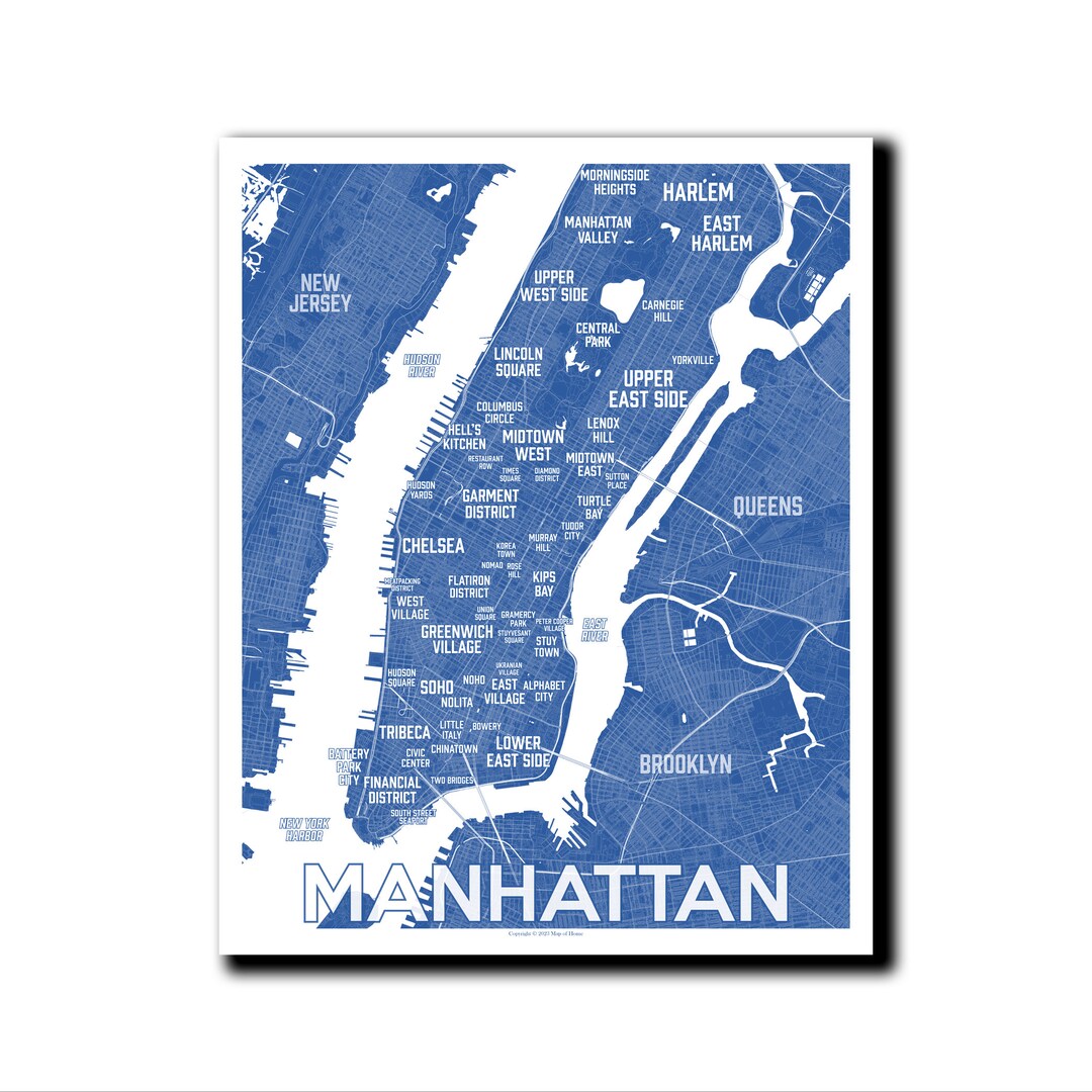 MANHATTAN NEIGHBORHOODS Map Print Manhattan New York City - Etsy