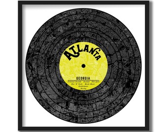 Atlanta Record Map Art Print - Modern City Map Wall Art, Music Inspired Atlanta Vinyl Decor, Unique Gift for Music Lovers and Locals, GA Art