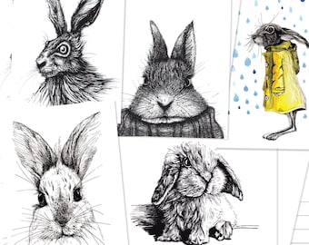 Postcard set (10 pieces): rabbits