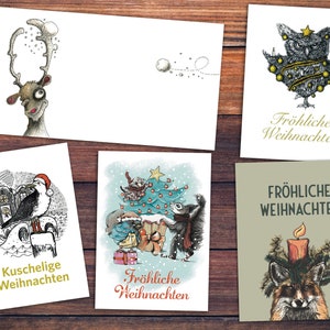 Mixez des cartes de Noël (5 pièces): « Bad Moody Owl », « Merry Christmas », « Seagull », « Fox » et « Snowball Thrower »