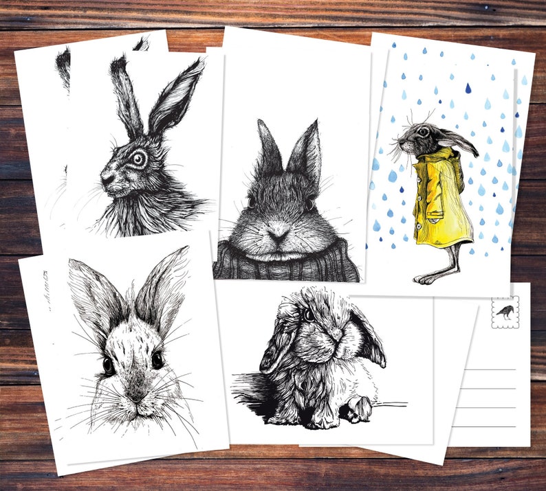 Postcard set 10 pieces: Rabbits image 1