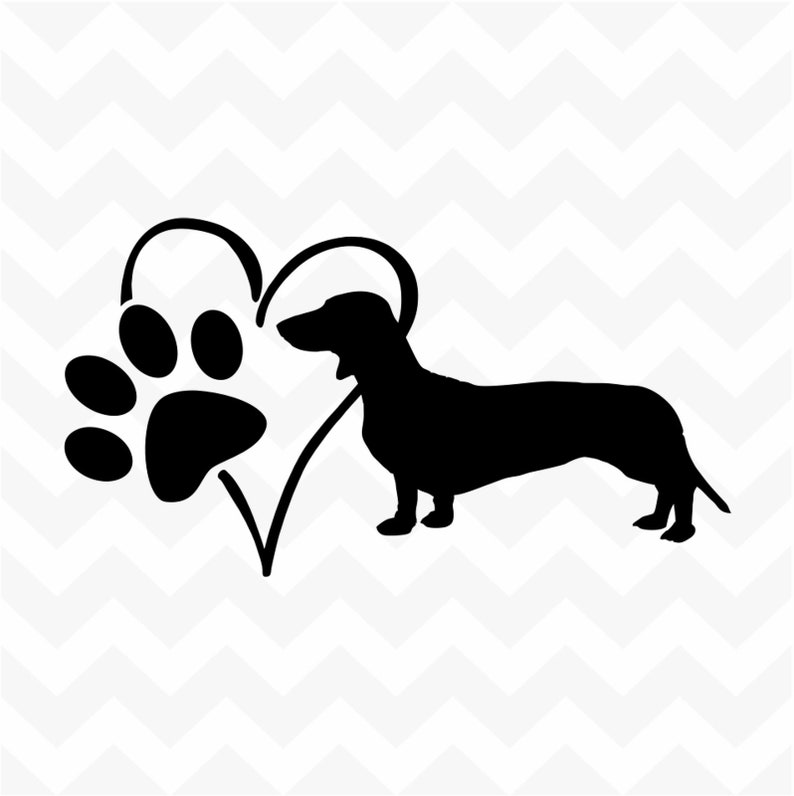 Dachshund Personalised Heart Dog Paw custom name vinyl sticker wall car