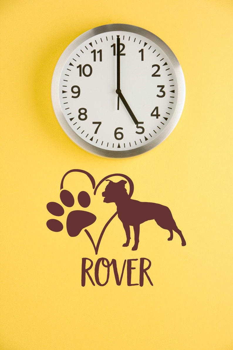 Staffordshire Staffy Personalised Heart Dog Paw custom name vinyl sticker for wall kennel car